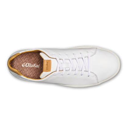 OluKai Popular | Lae‘ahi Lī ‘Ili Men's Leather Sneakers - Bright White