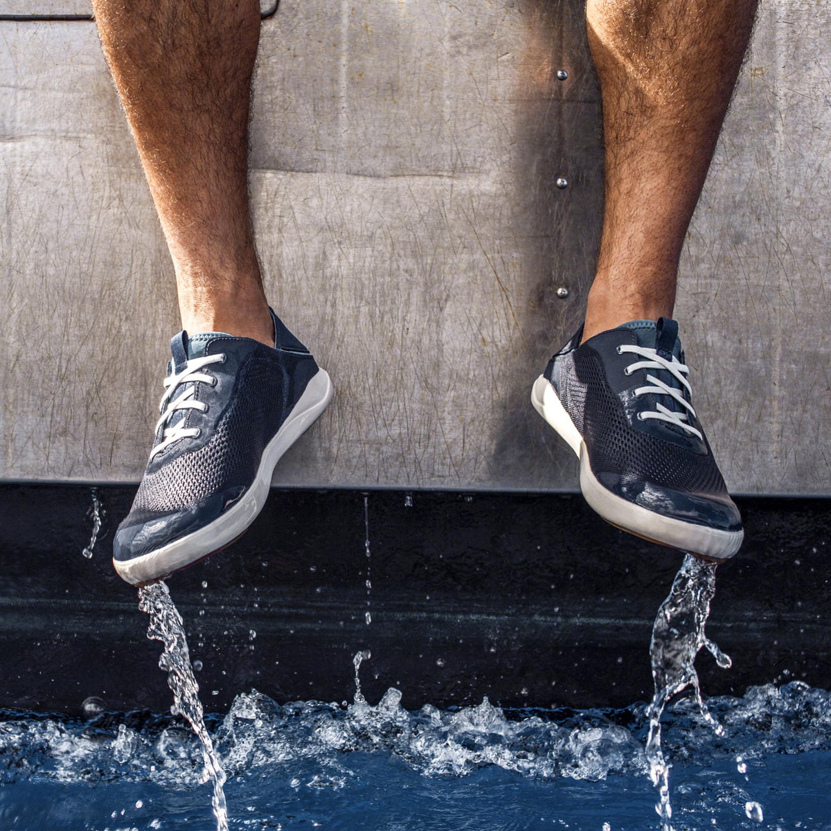OluKai Trending | Moku Pae Men's Boat Shoes - Trench Blue / Off White
