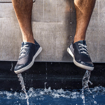 OluKai Trending | Moku Pae Men's Boat Shoes - Trench Blue / Off White