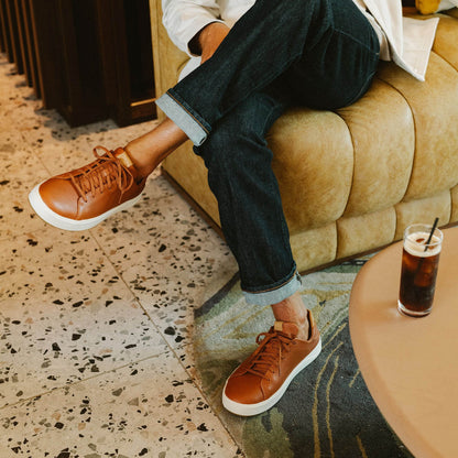 OluKai Sale | Lae‘ahi Lī ‘Ili Men's Leather Sneakers - Kukui Brown