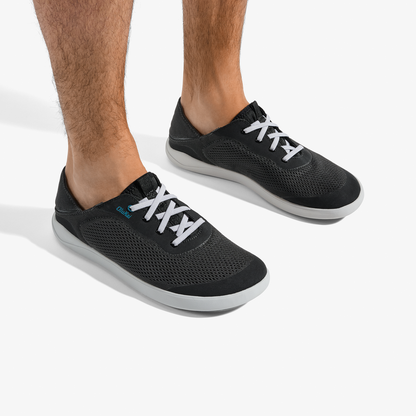 OluKai Discount | Moku Pae Men's Boat Shoes - Black / Blue Coral