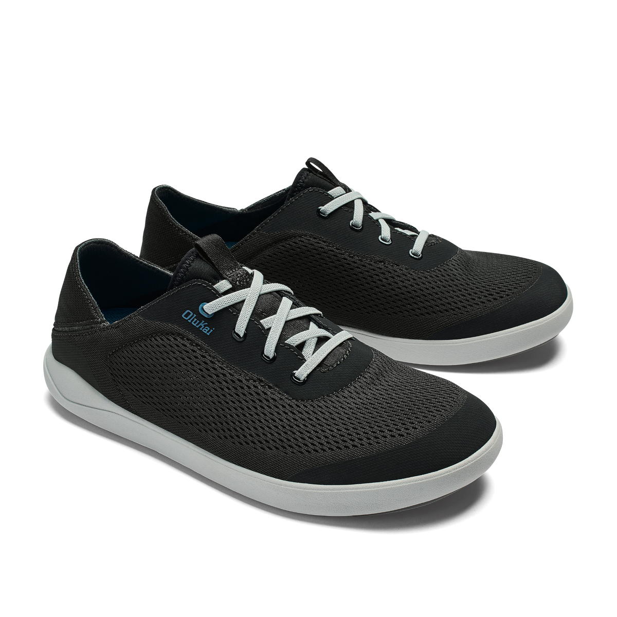 OluKai Discount | Moku Pae Men's Boat Shoes - Black / Blue Coral