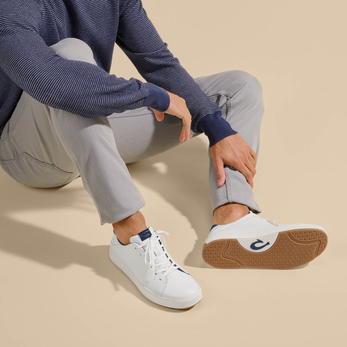 OluKai Sale | Lae‘ahi Lī ‘Ili Men's Sneakers - Bright White / Trench Blue