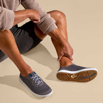OluKai Quality | Moku Pae Men's Boat Shoes - Pavement / Vintage Blue