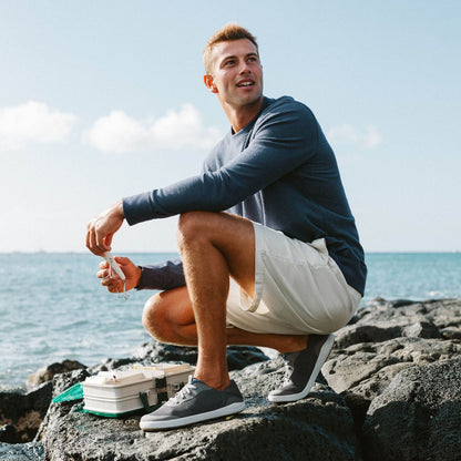 OluKai Quality | Moku Pae Men's Boat Shoes - Pavement / Vintage Blue