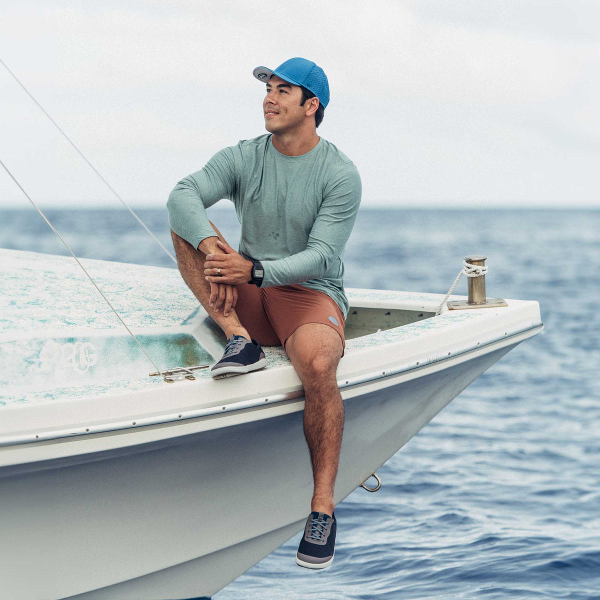 OluKai Quality | Moku Pae Men's Boat Shoes - Pavement / Vintage Blue