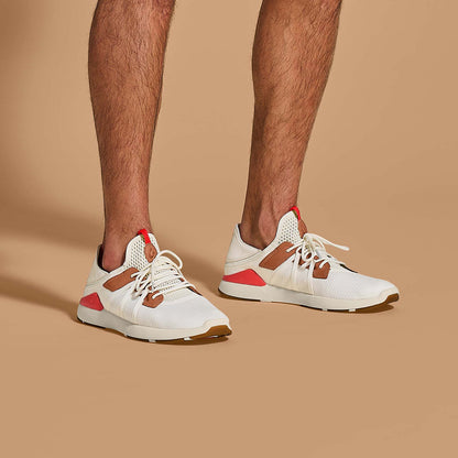 OluKai Best Price | Mio Lī Men's Athletic Shoes - Bright White / Red Lava
