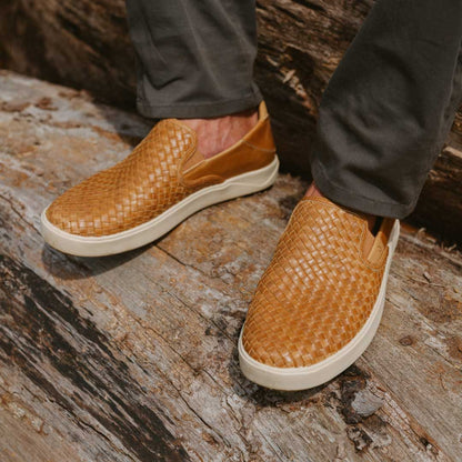 OluKai Special Offer | Lae‘ahi Lauhala Men's Leather Slip-On Sneakers - Fox