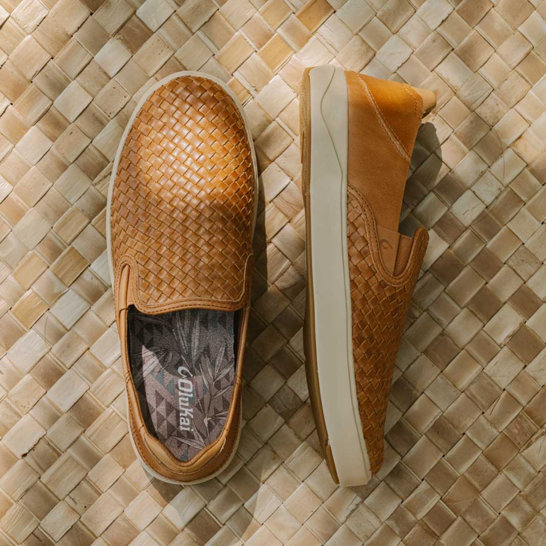 OluKai Special Offer | Lae‘ahi Lauhala Men's Leather Slip-On Sneakers - Fox