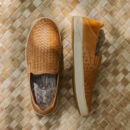 OluKai Special Offer | Lae‘ahi Lauhala Men's Leather Slip-On Sneakers - Fox