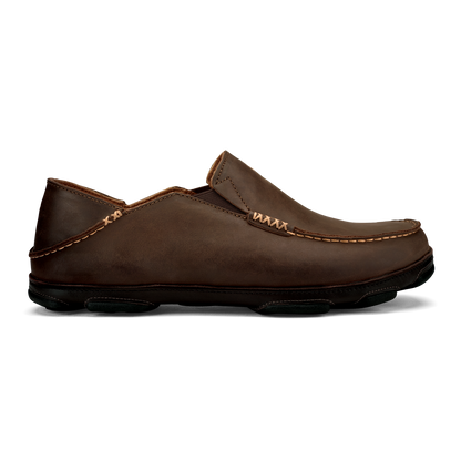 OluKai Signature | Moloā Men's Leather Slip On Shoes - Dark Wood / Dark Java