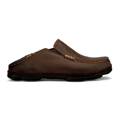 OluKai Signature | Moloā Men's Leather Slip On Shoes - Dark Wood / Dark Java