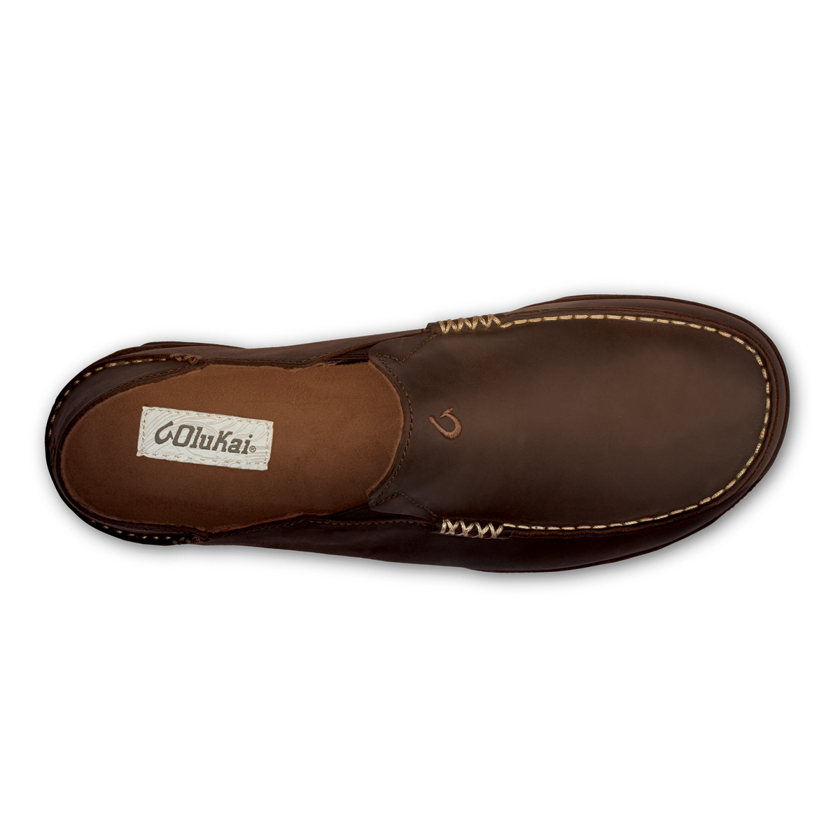 OluKai Signature | Moloā Men's Leather Slip On Shoes - Dark Wood / Dark Java