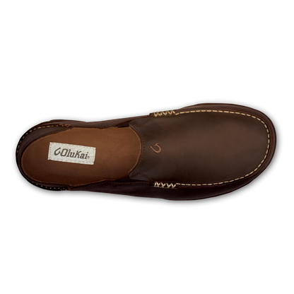 OluKai Signature | Moloā Men's Leather Slip On Shoes - Dark Wood / Dark Java