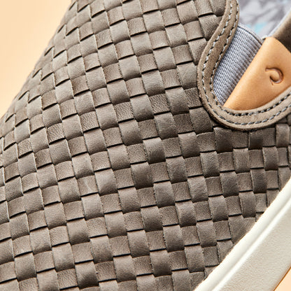OluKai Hot Sale | Lae‘ahi Lauhala Men's Leather Slip-On Sneakers - Ash