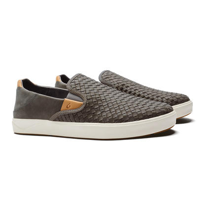 OluKai Hot Sale | Lae‘ahi Lauhala Men's Leather Slip-On Sneakers - Ash