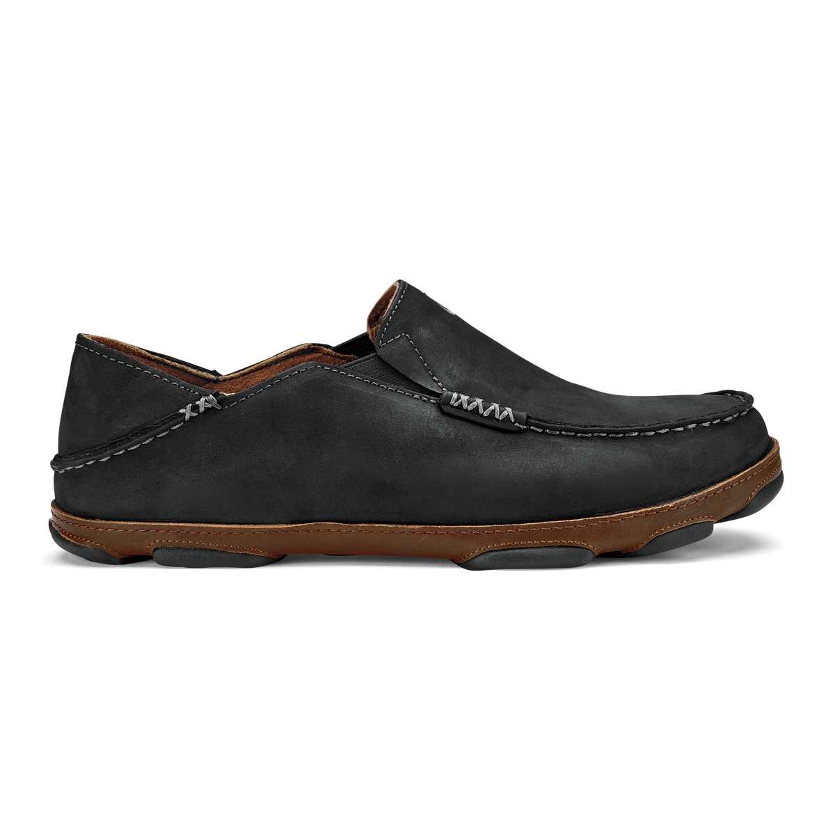OluKai Popular | Moloā Men's Leather Slip On Shoes - Black / Toffee