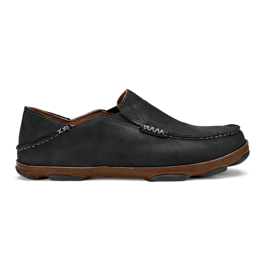 OluKai Popular | Moloā Men's Leather Slip On Shoes - Black / Toffee