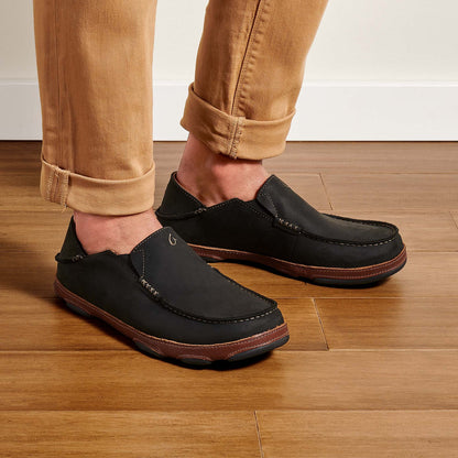OluKai Popular | Moloā Men's Leather Slip On Shoes - Black / Toffee
