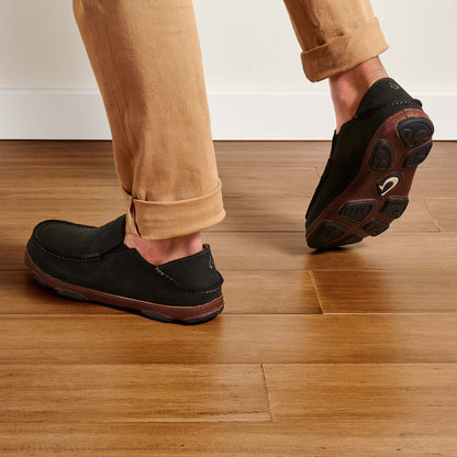 OluKai Popular | Moloā Men's Leather Slip On Shoes - Black / Toffee