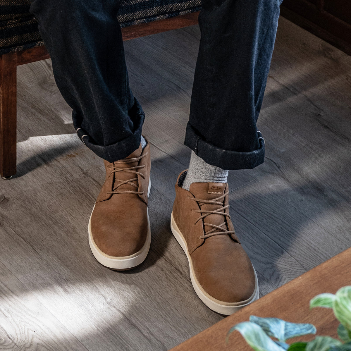OluKai Deals | Papakū 'Ili Men’s Waterproof Leather Boots- Tan