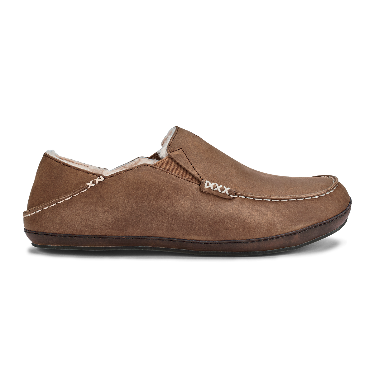 OluKai Sale | Moloā Men's Leather Slippers - Toffee / Dark Wood
