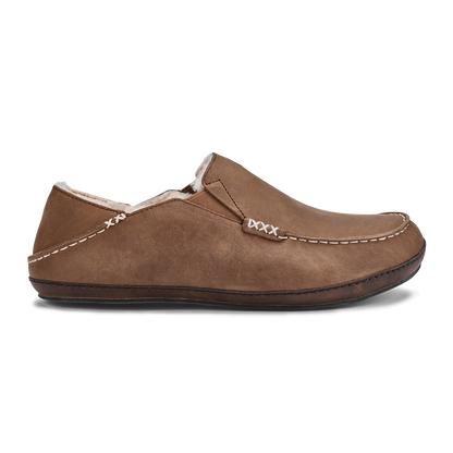 OluKai Sale | Moloā Men's Leather Slippers - Toffee / Dark Wood