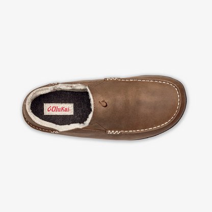 OluKai Sale | Moloā Men's Leather Slippers - Toffee / Dark Wood