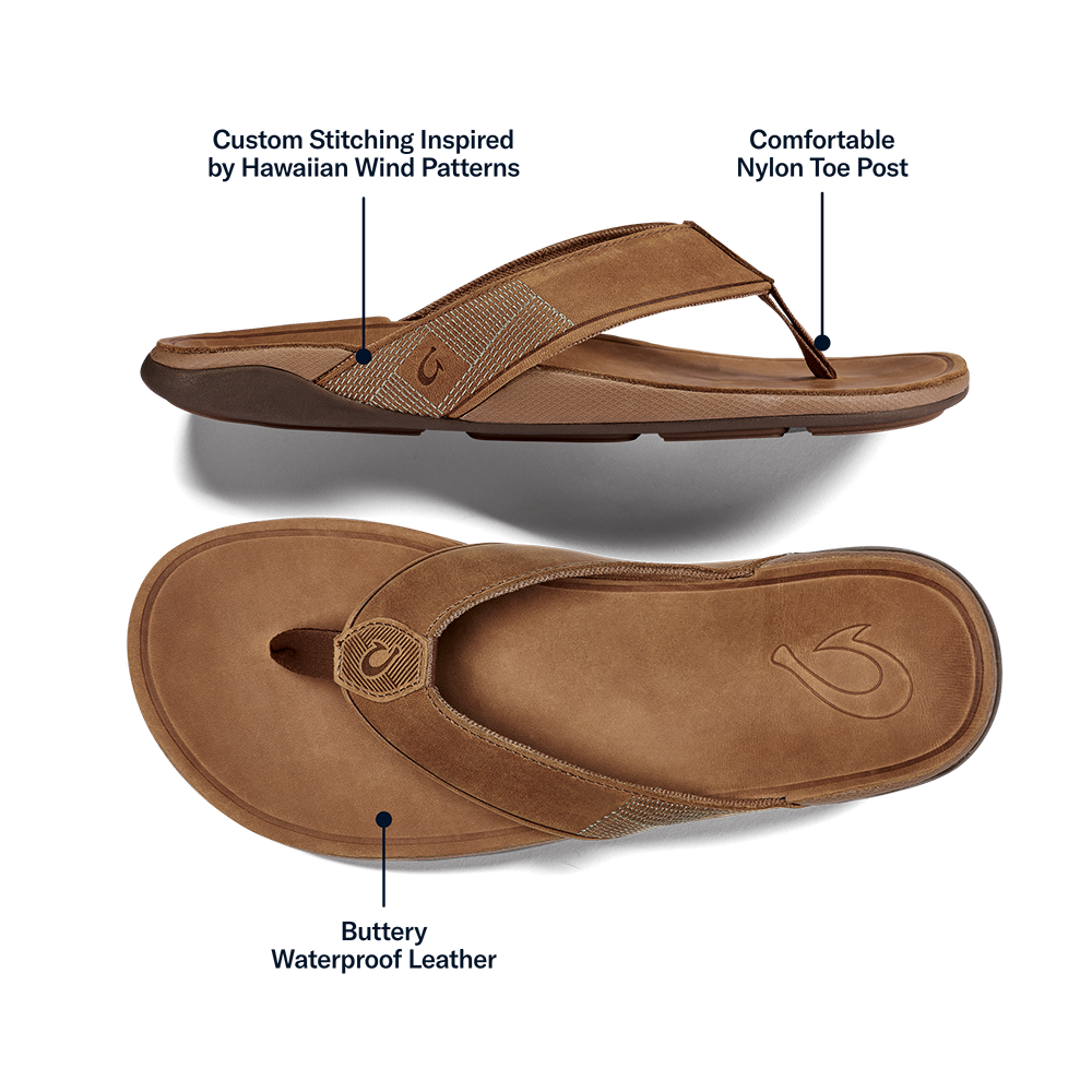 OluKai Exclusive | Tuahine Men's Waterproof Leather Beach Sandals - Toffee