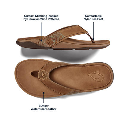 OluKai Exclusive | Tuahine Men's Waterproof Leather Beach Sandals - Toffee