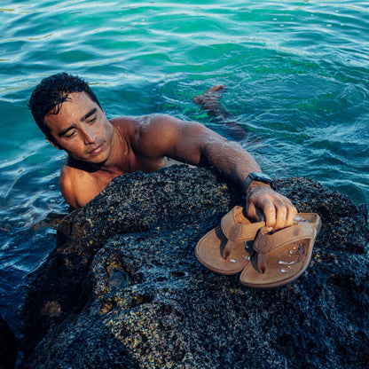 OluKai Exclusive | Tuahine Men's Waterproof Leather Beach Sandals - Toffee