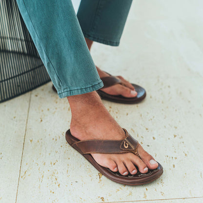 OluKai Hot Sale | Mekila Men's Full-Grain Leather Beach Sandals - Natural