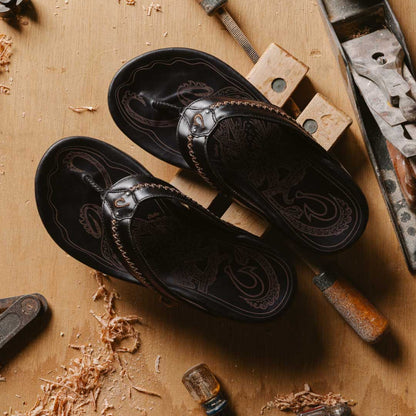 OluKai Signature | Mea Ola Men's Leather Beach Sandals - Dark Java