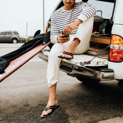 OluKai Signature | Mea Ola Men's Leather Beach Sandals - Dark Java