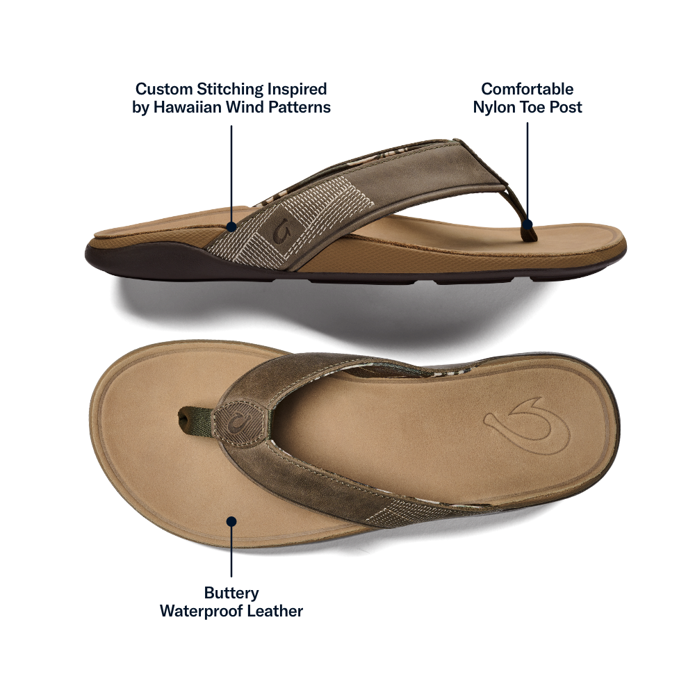 OluKai Deals | Tuahine Men's Waterproof Leather Beach Sandals - Hunter