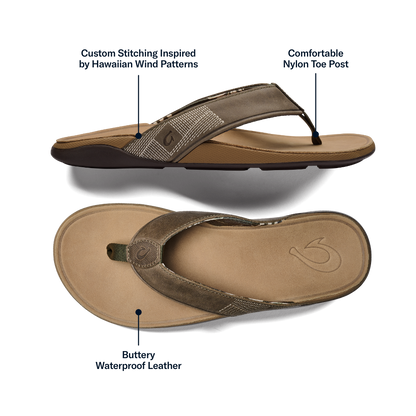 OluKai Deals | Tuahine Men's Waterproof Leather Beach Sandals - Hunter