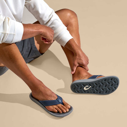 OluKai Featured | Ulele Men's Beach Sandals - Blue Depth / Charcoal