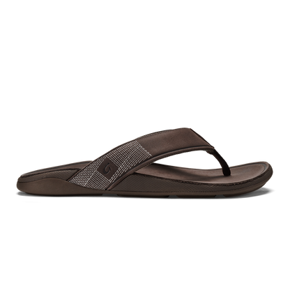 OluKai Premium | Tuahine Men's Waterproof Leather Beach Sandals - Dark Wood