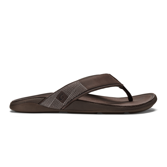 OluKai Premium | Tuahine Men's Waterproof Leather Beach Sandals - Dark Wood