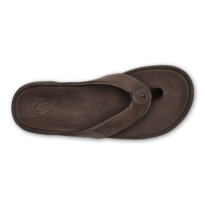 OluKai Premium | Tuahine Men's Waterproof Leather Beach Sandals - Dark Wood