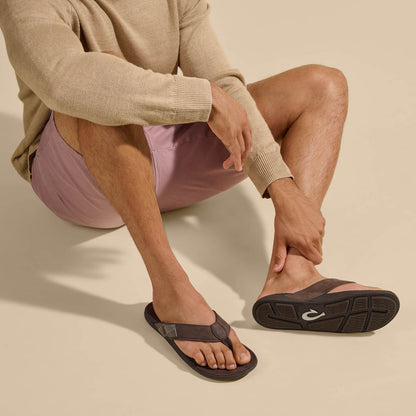 OluKai Premium | Tuahine Men's Waterproof Leather Beach Sandals - Dark Wood