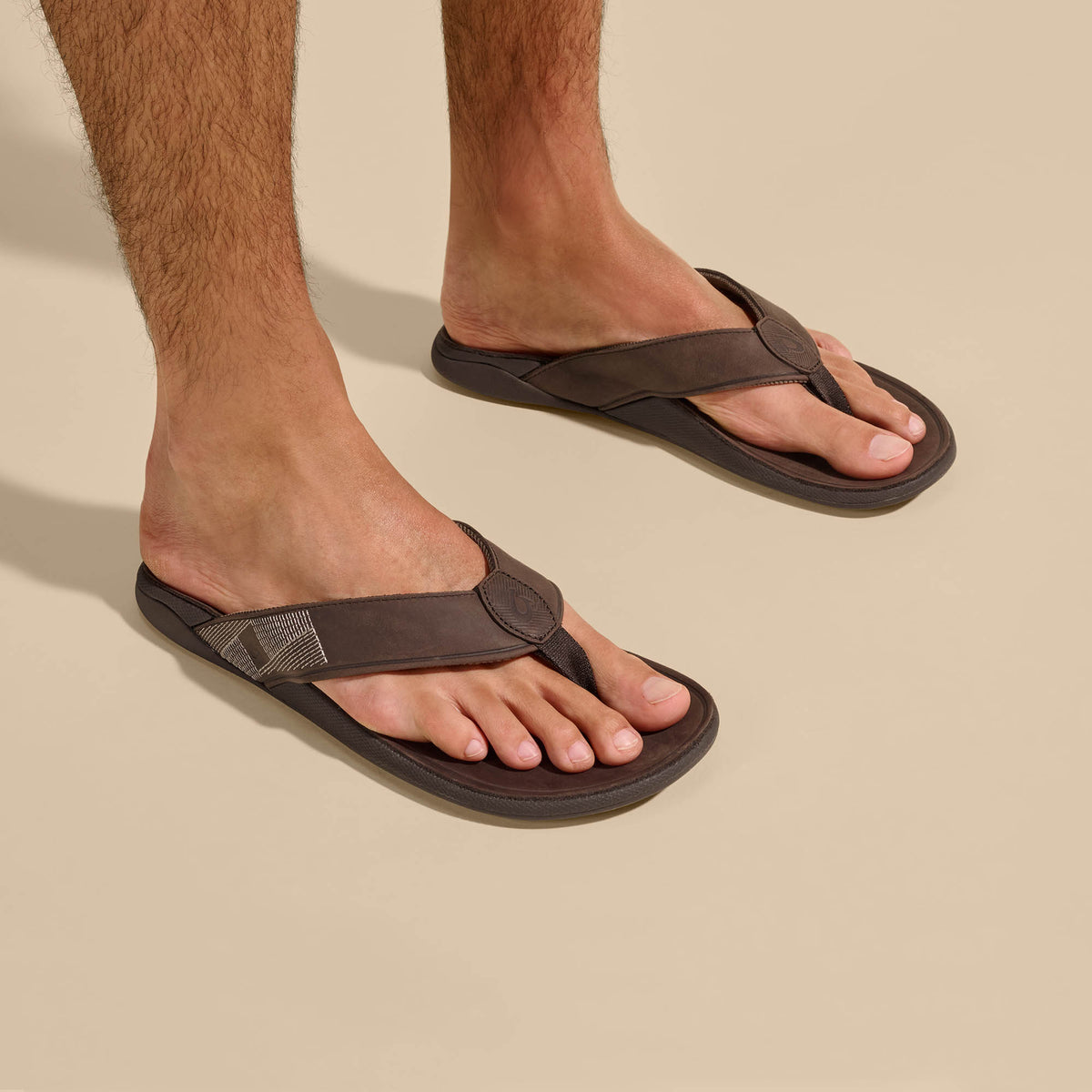OluKai Premium | Tuahine Men's Waterproof Leather Beach Sandals - Dark Wood