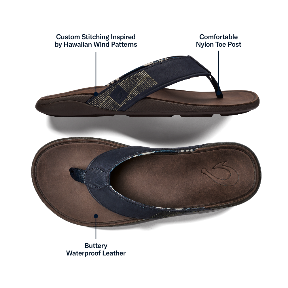 OluKai Best Seller | Tuahine Men's Waterproof Leather Beach Sandals - Trench Blue