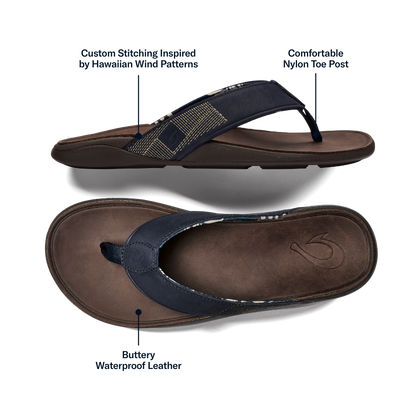 OluKai Best Seller | Tuahine Men's Waterproof Leather Beach Sandals - Trench Blue
