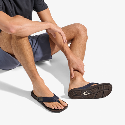OluKai Best Seller | Tuahine Men's Waterproof Leather Beach Sandals - Trench Blue