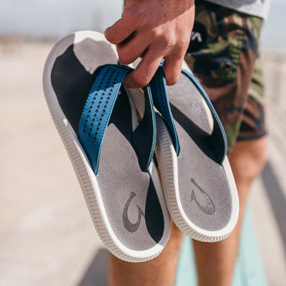 OluKai Special Offer | Ulele Men's Beach Sandals - Slate Blue / Charcoal