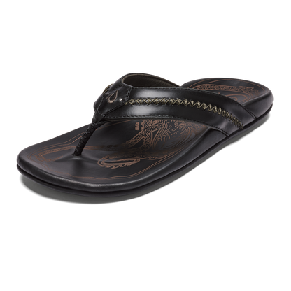 OluKai Discount | OluKai Mea Ola - Black | Men's Leather Beach Sandals