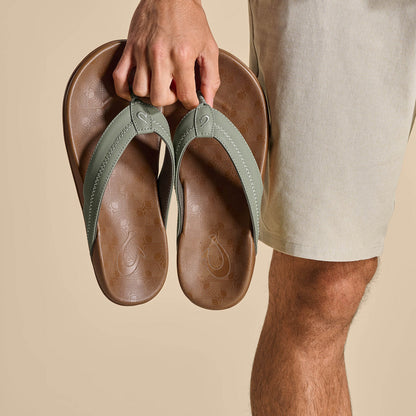 OluKai Customer Favorite | Hiapo - Odyssey Grey / Sahara Men’s Leather Beach Sandals