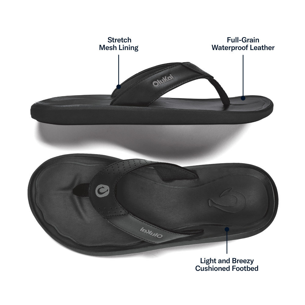 OluKai Classic | Pili Men’s Waterproof Leather Sandals - Lava Rock