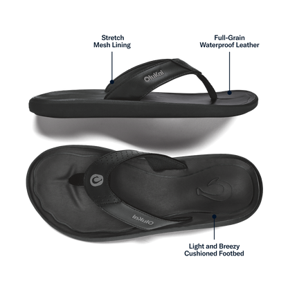 OluKai Classic | Pili Men’s Waterproof Leather Sandals - Lava Rock
